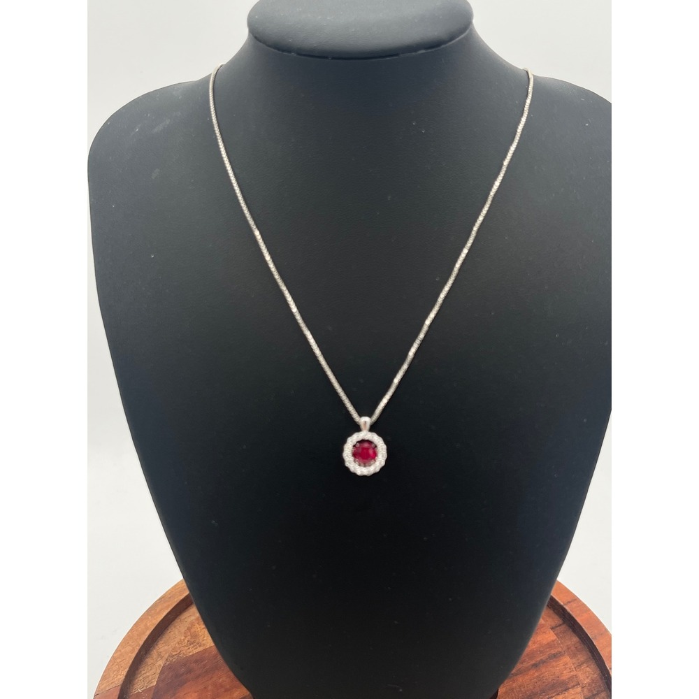925 Red glass floating Halo Pendant Necklace Italy Box Chain Jewelry